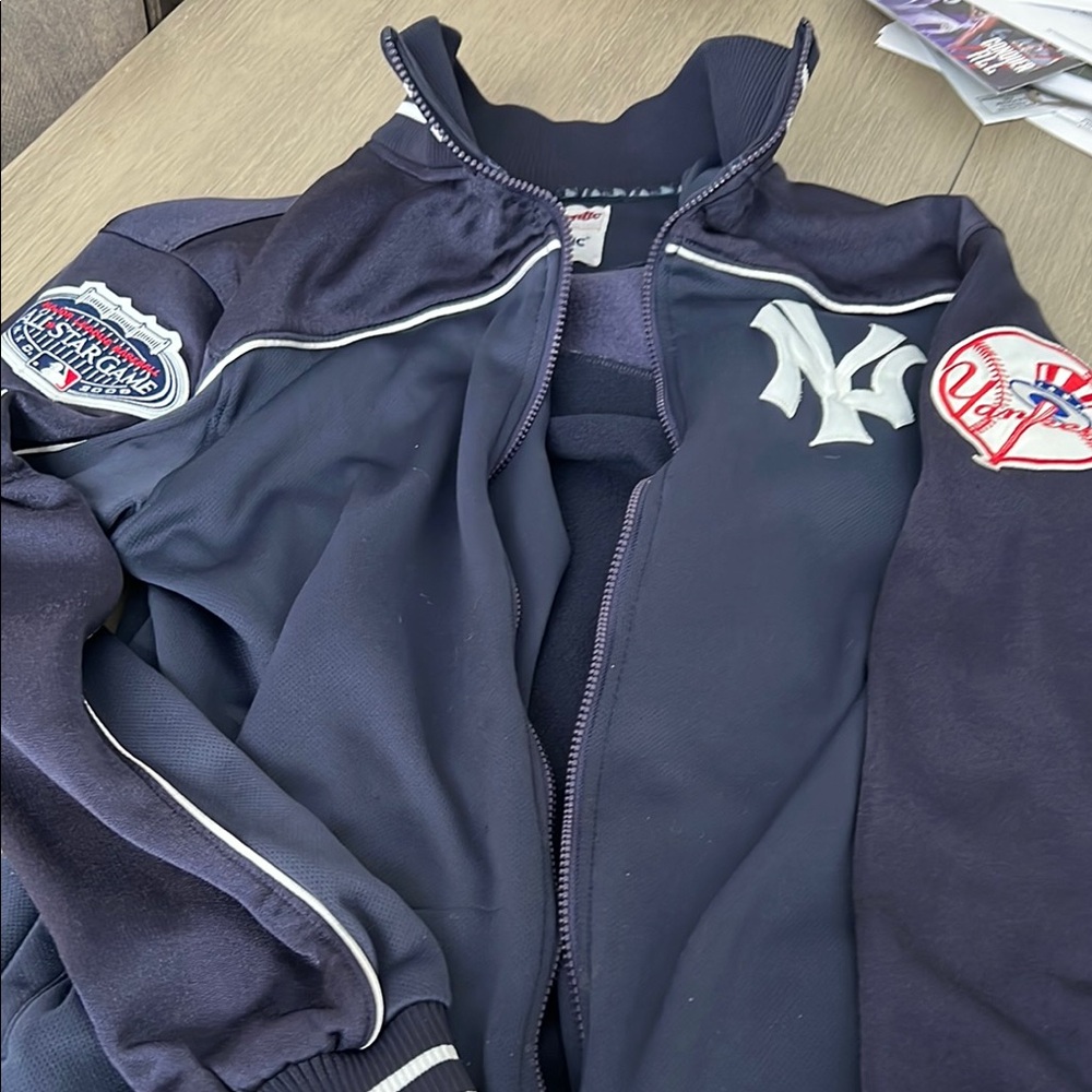 RARE VINTAGE Majestic Blue & White Yankees  Jacket with 2008 all star game patch